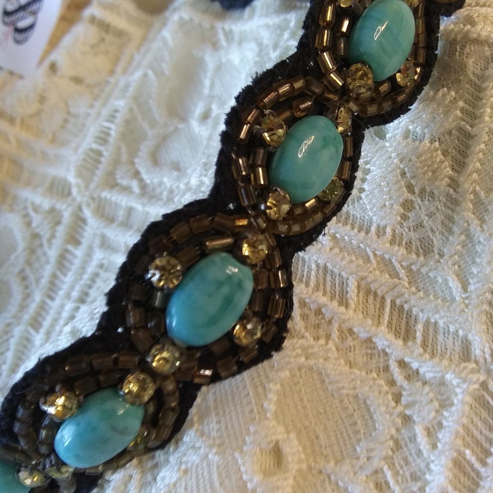 Southwestern Turquoise Embellished Headband Festival Boho Beads| New